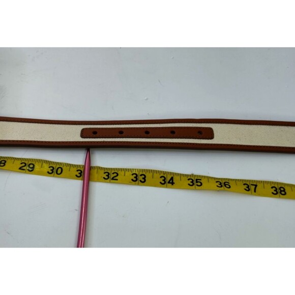 Ann Taylor S (31"-35") Womens Belt Leather Canvas Brown Beige Gold Tone Buckle - Picture 8 of 11